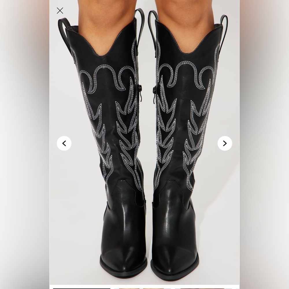 Fashion Nova Cowgirl Knee High Boots Black and White